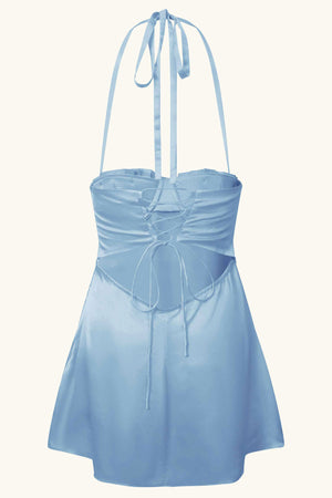 Soleil Silk Mini Dress ~ Cinderella Blue