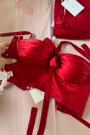 Odette Bustier Cherry Red Silk